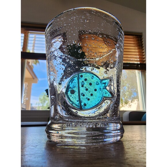 Unbranded Other - Recycled Glass Raised Embossed Blue Fish Tumbler Drinking Cup